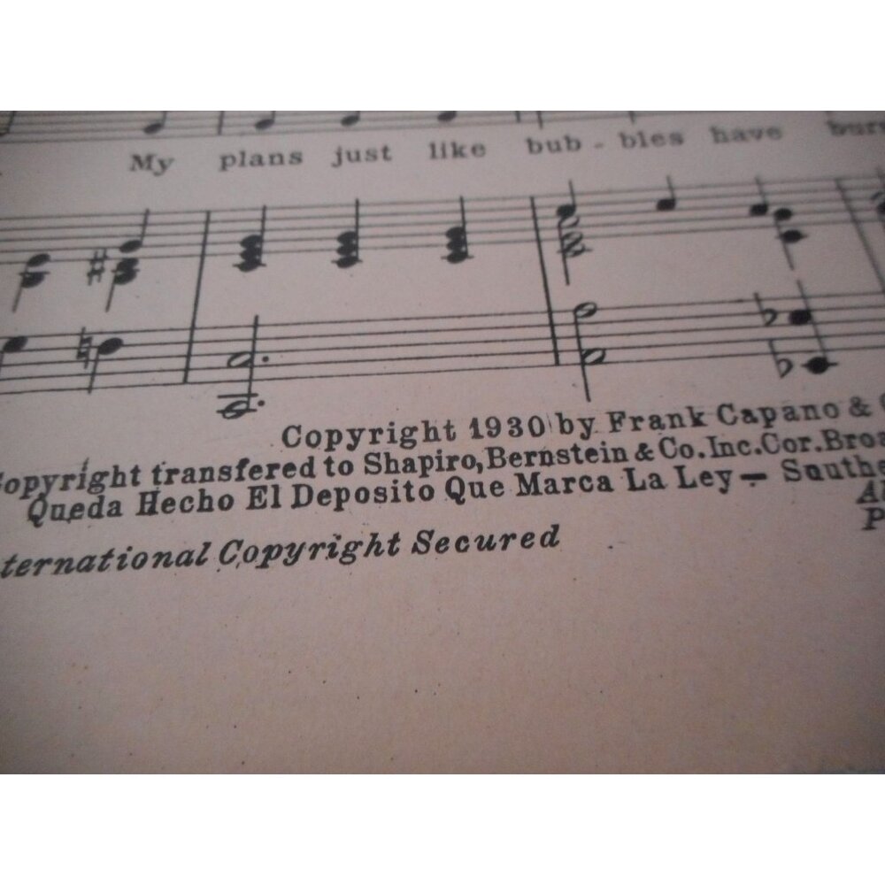 Vintage Sheet Music c 1930 Tears Piano voice Ukulele Banjo Mickey Alpert - Picture 2 of 3